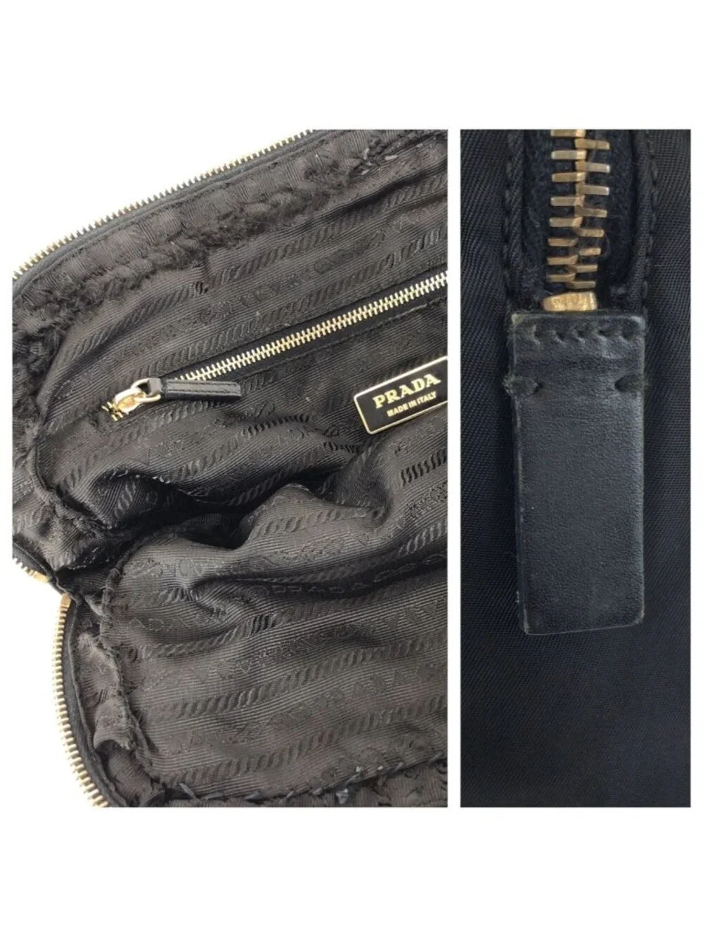 Prada Tessuto Black Gold Nylon Leather Tote